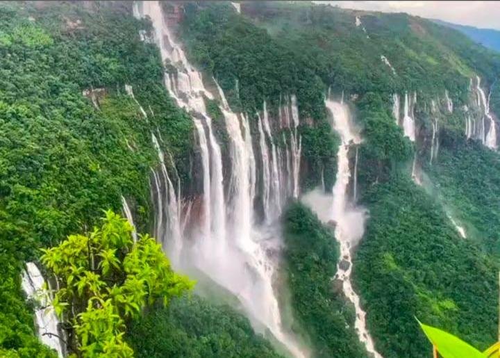 Seven Sisters Falls cascading through the East Khasi Hills, Meghalaya